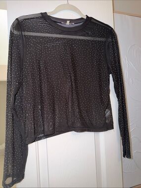 G & D Black Sparkle Long-Sleeve Women's Mesh Shirt NWOT Size Large